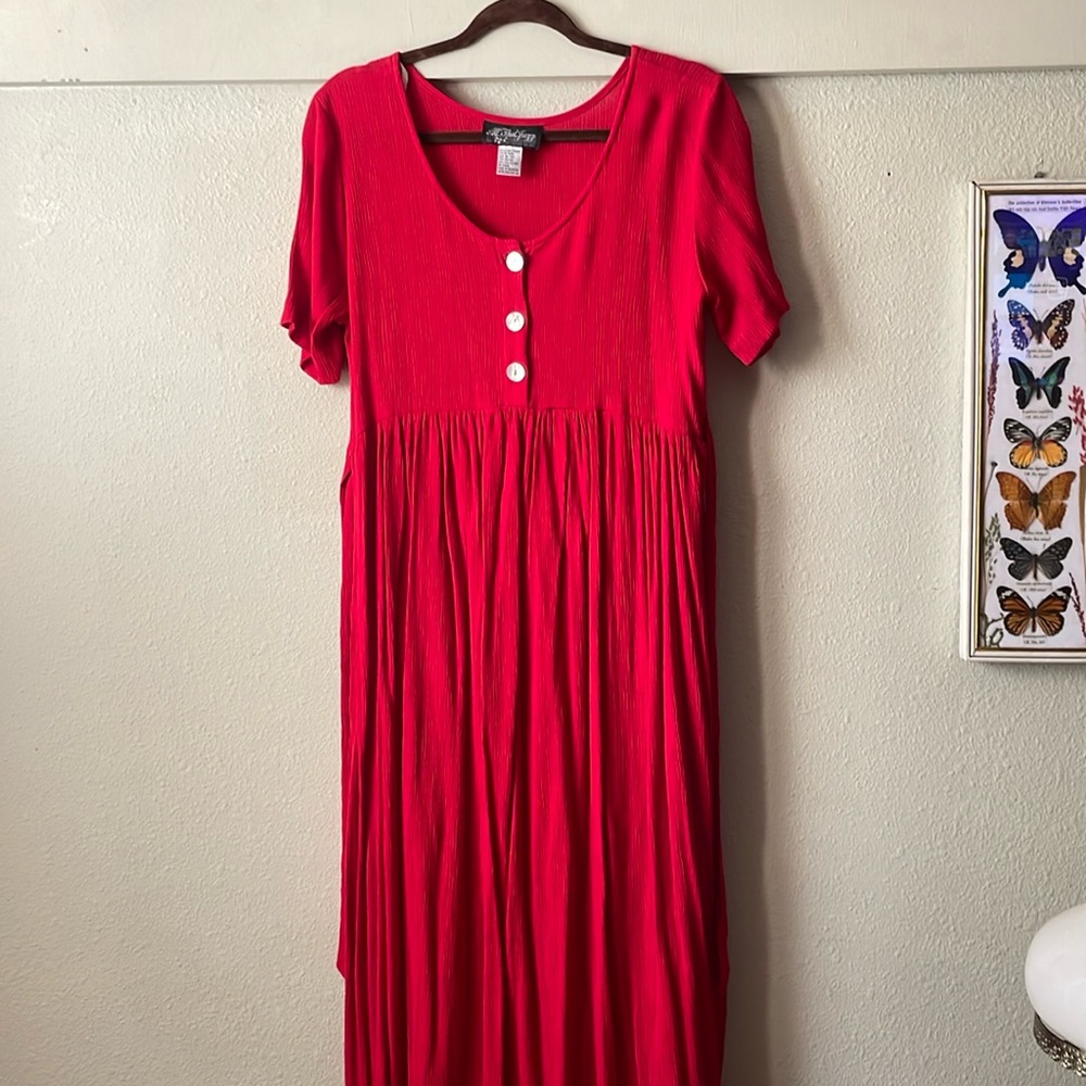 Vintage All that Jazz red short sleeve tie back midi dress